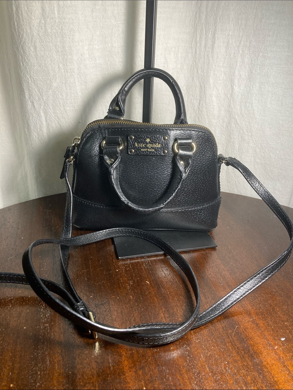 Kate Spade Wellesley Mini Rachelle satchel black Peeble leather crossbody tote